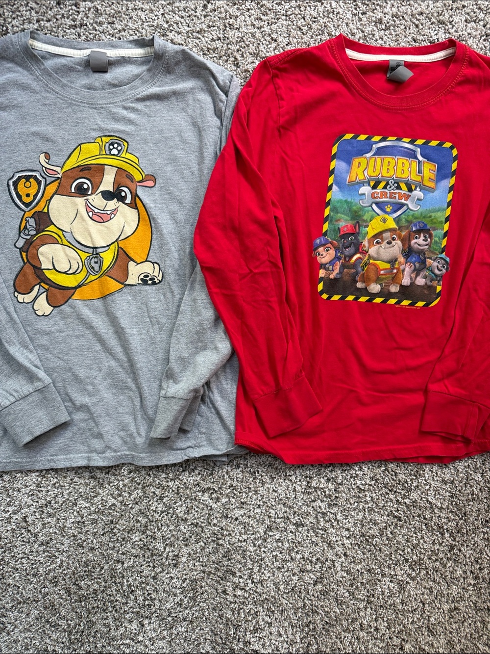 2 - Paw Patrol Rubble & Crew Long Sleeve tees in Red and Gray size youth large